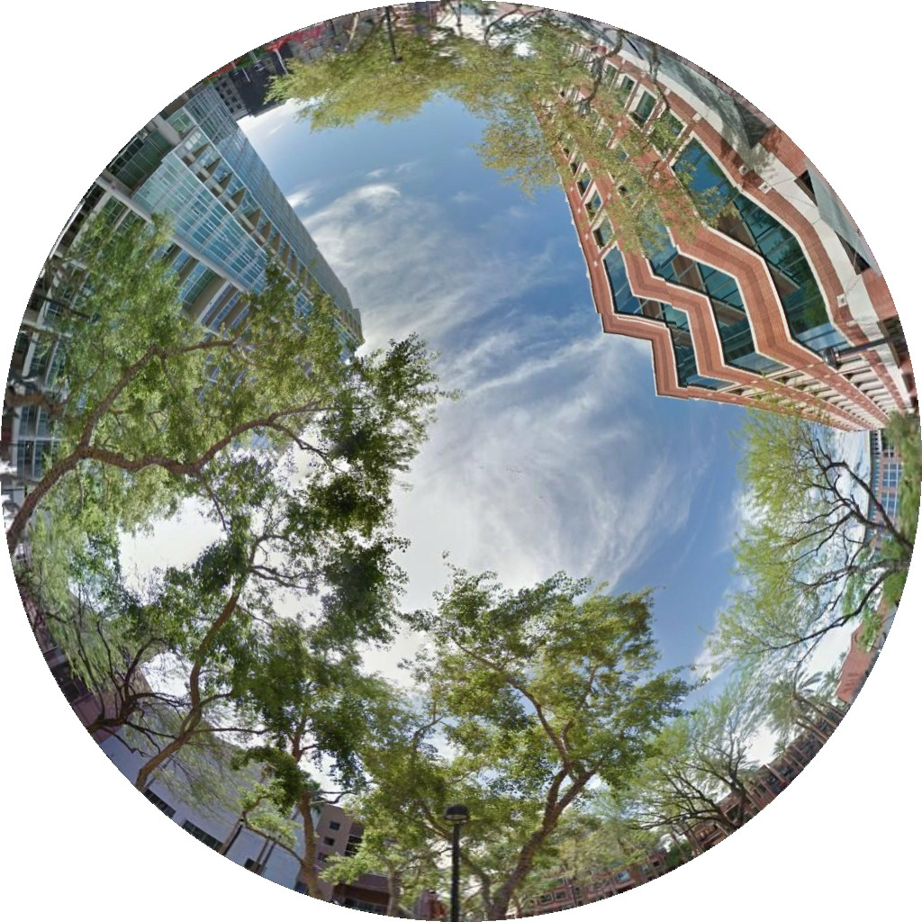 Sky View Factors from Synthetic Fisheye Photos for Thermal Comfort Routing - A Case Study in Phoenix, Arizona